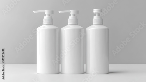 Three white pump bottles on a white surface.