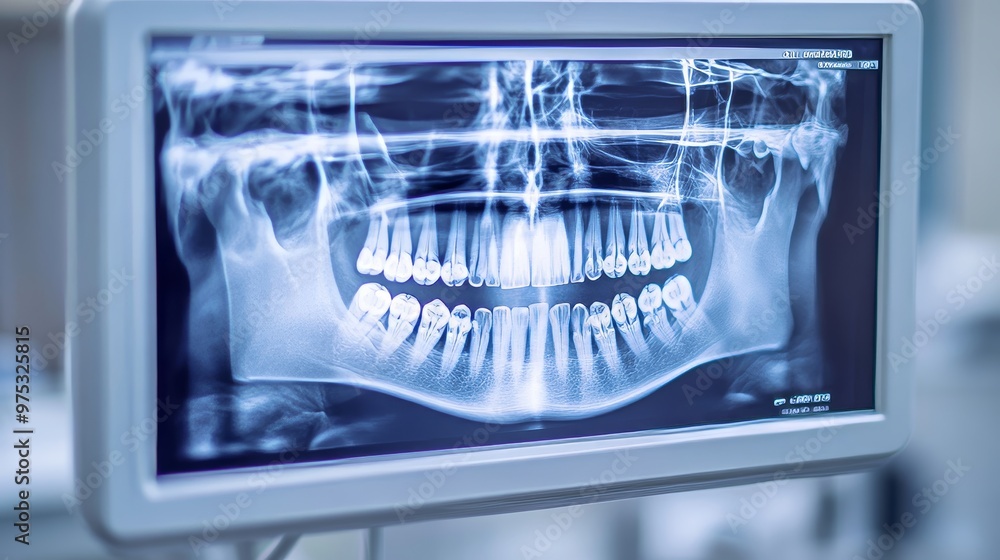 Close up of panoramic CT radiographe teeth x-ray in dental clinic equipment. Close up of panoramic CT radiographe teeth x-ray in dental clinic equipment.