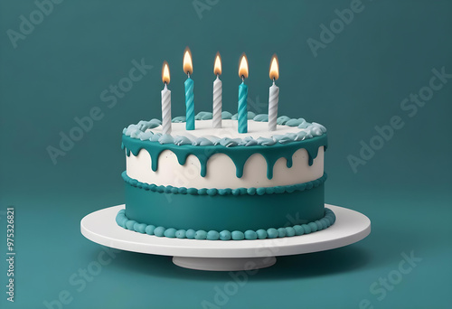 birthday cake with candles with green background