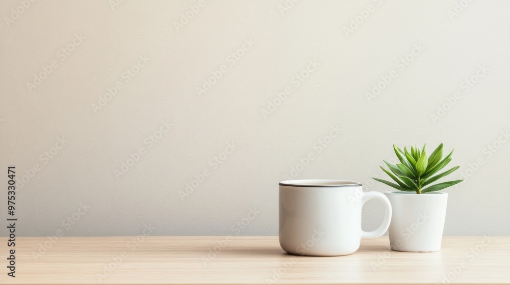 Minimalist Desk Setup: Coffee, Plant, and a Clean Workspace Minimalist Desk Setup: Coffee, Plant, and a Clean Workspace