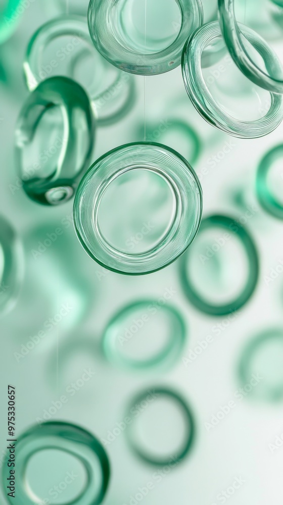 transparent glass rings suspended in light, abstract design concept transparent glass rings suspended in light, abstract design concept