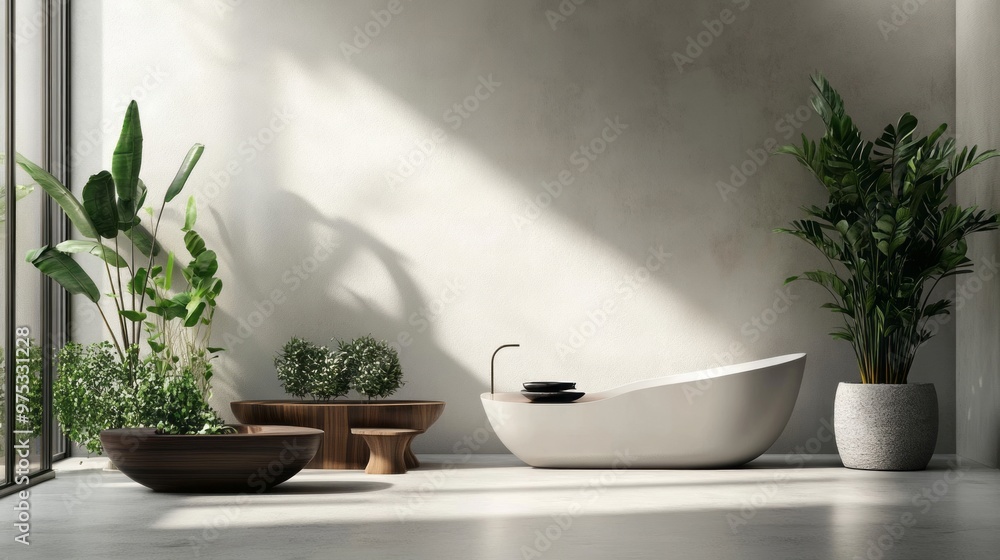 Modern Minimalist Living: Stylish Interior with Potted Plants and Clean Lines Modern Minimalist Living: Stylish Interior with Potted Plants and Clean Lines