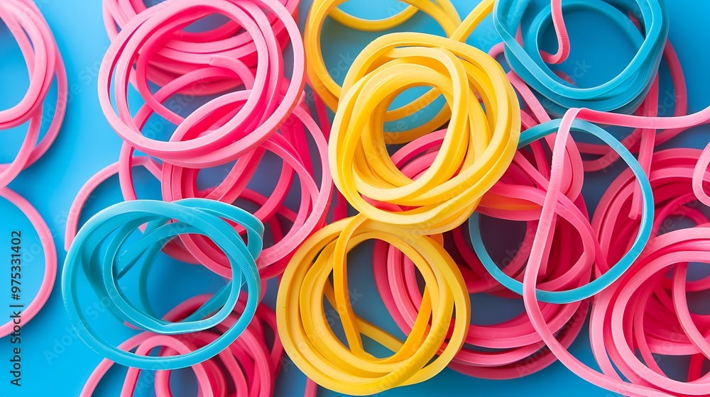 Rubber bands elastic bands isolated on colorful background Rubber bands elastic bands isolated on colorful background