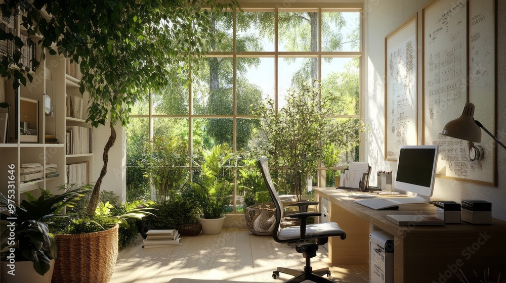 Fototapeta premium Create a Tranquil Workspace with Natural Decor: Tips and Inspiration