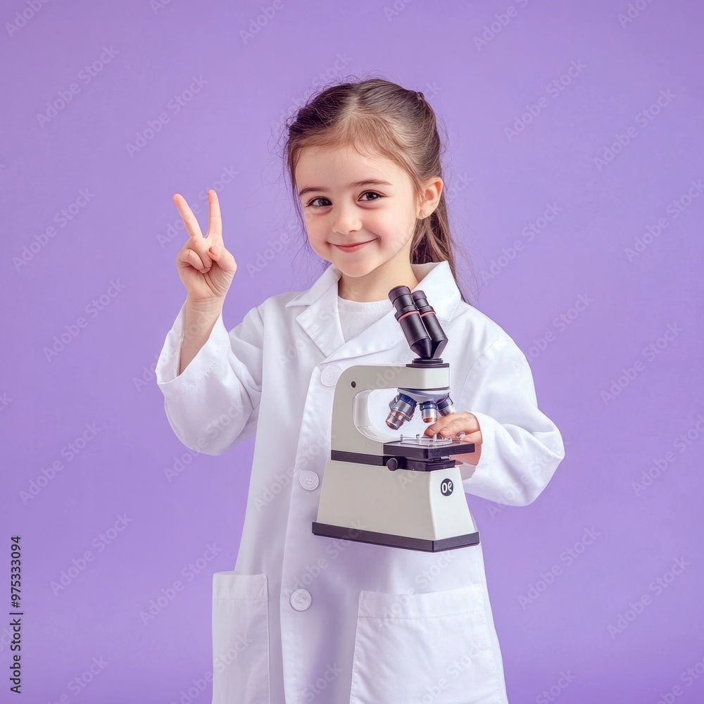Young Scientist Holding Microscope & Giving OK Sign: Full-Body Portrait Editorial Photography Young Scientist Holding Microscope & Giving OK Sign: Full-Body Portrait Editorial Photography