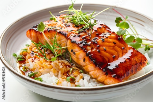 Japanese teriyaki salmon with steamed rice