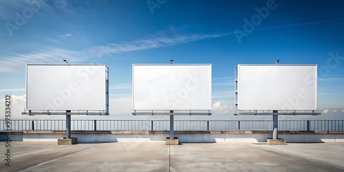 three large blank billboards under a clear sky