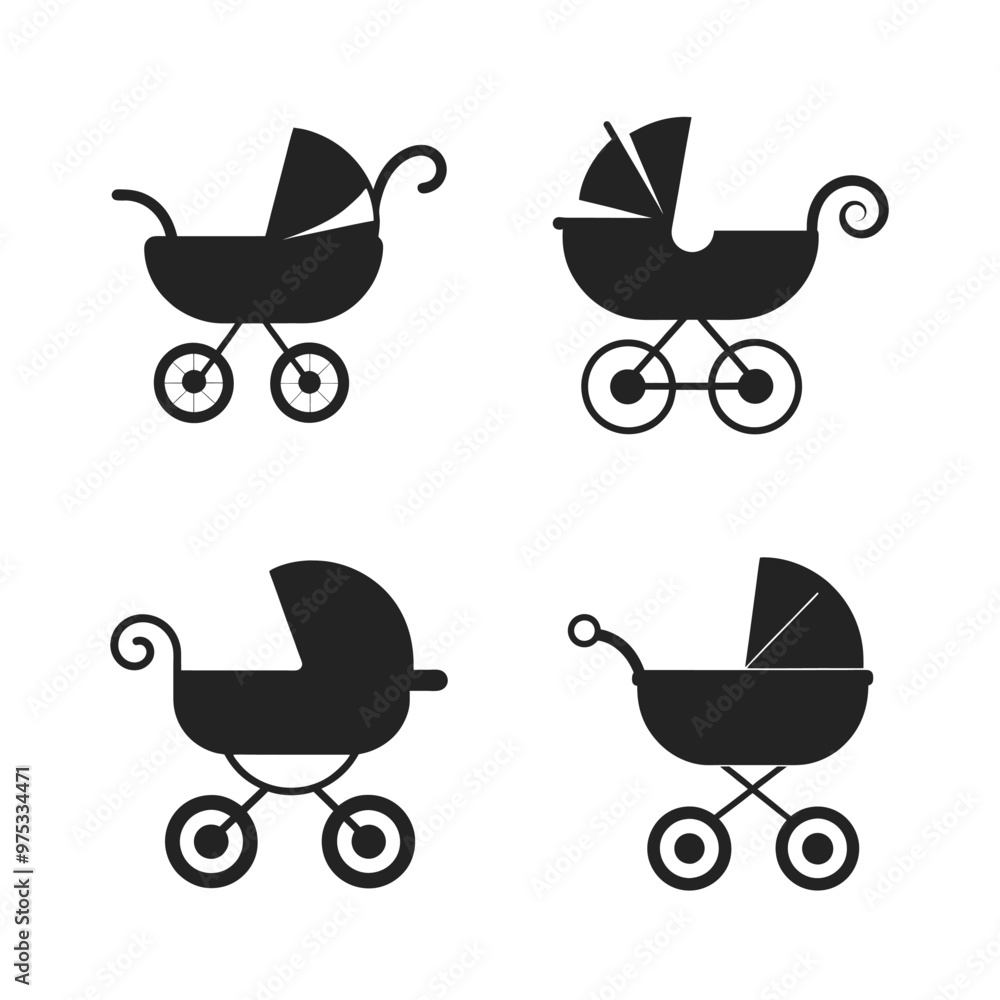 Set of Baby carriage silhouette vector art illustration Set of Baby carriage silhouette vector art illustration