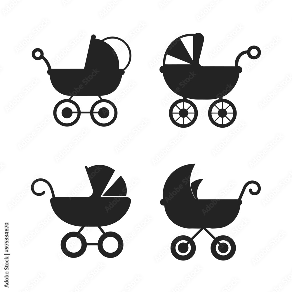 Set of Baby carriage silhouette vector art illustration Set of Baby carriage silhouette vector art illustration