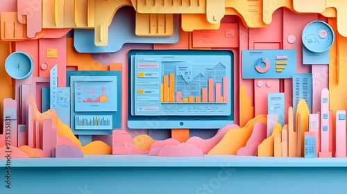 An illustration of a business concept in a papercut style, featuring vibrant and well-designed colors. The layered textures and clean lines bring a modern, creative touch to the overall visual appeal.