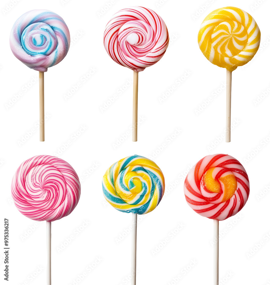 Three different swirl lollipops, isolated on transparent background Three different swirl lollipops, isolated on transparent background