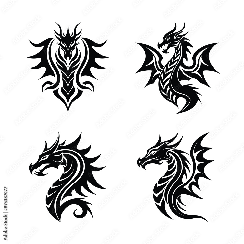Obraz premium Set of Seahorse silhouette vector illustration