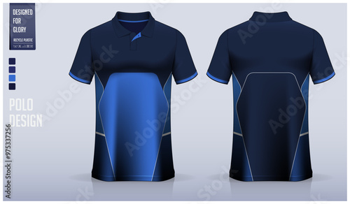 Polo shirt mockup template design for soccer jersey, football kit or sportswear. Sport uniform in front view and back view. T-shirt mockup for sport club. Fabric pattern.
