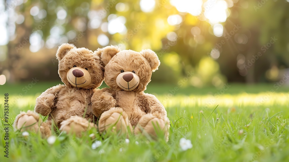 Smiling teddy bear best friends toy for kids adorable fluffy brown teddy bear happy in green park Smiling teddy bear best friends toy for kids adorable fluffy brown teddy bear happy in green park