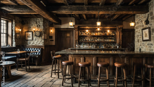 Historic pub with wooden beams and a rustic stone exterior
