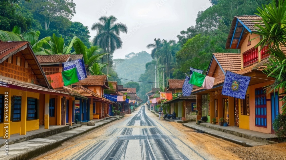 Colorful Village Street in a Tropical Setting Colorful Village Street in a Tropical Setting