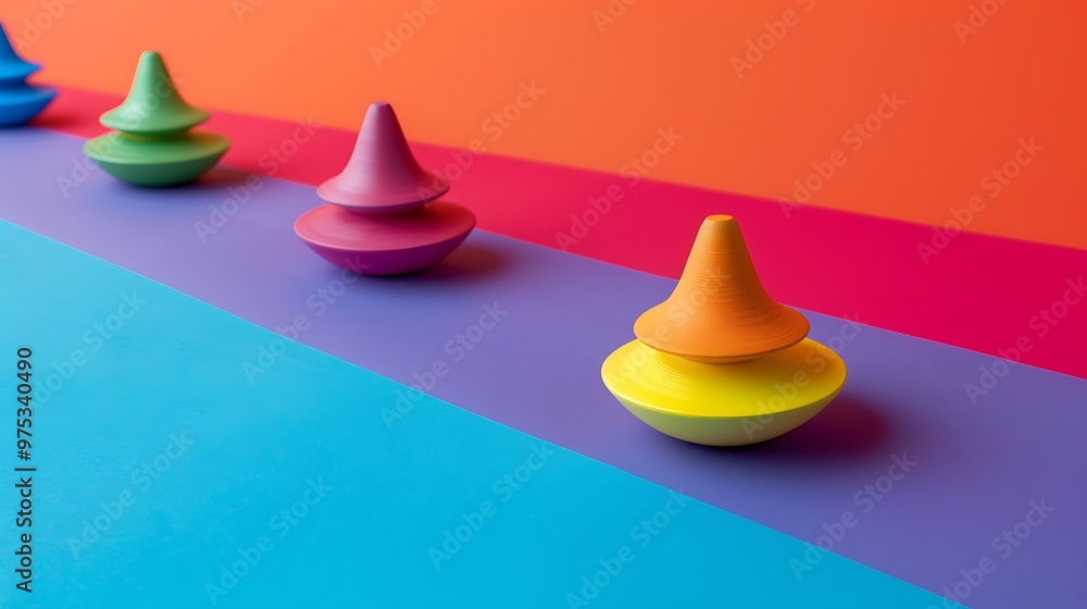 Spinning tops isolated on colorful background Spinning tops isolated on colorful background