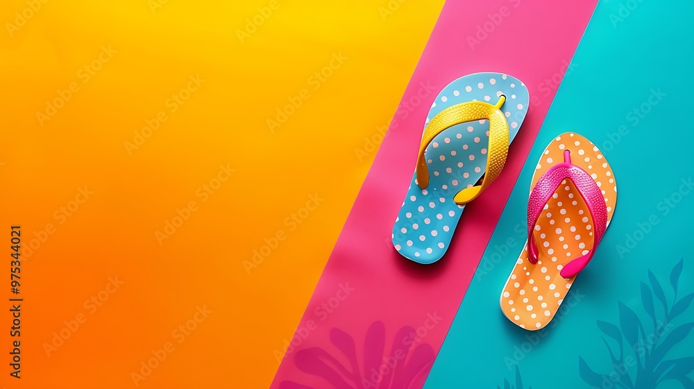 Summer flip flops isolated on colorful background Summer flip flops isolated on colorful background