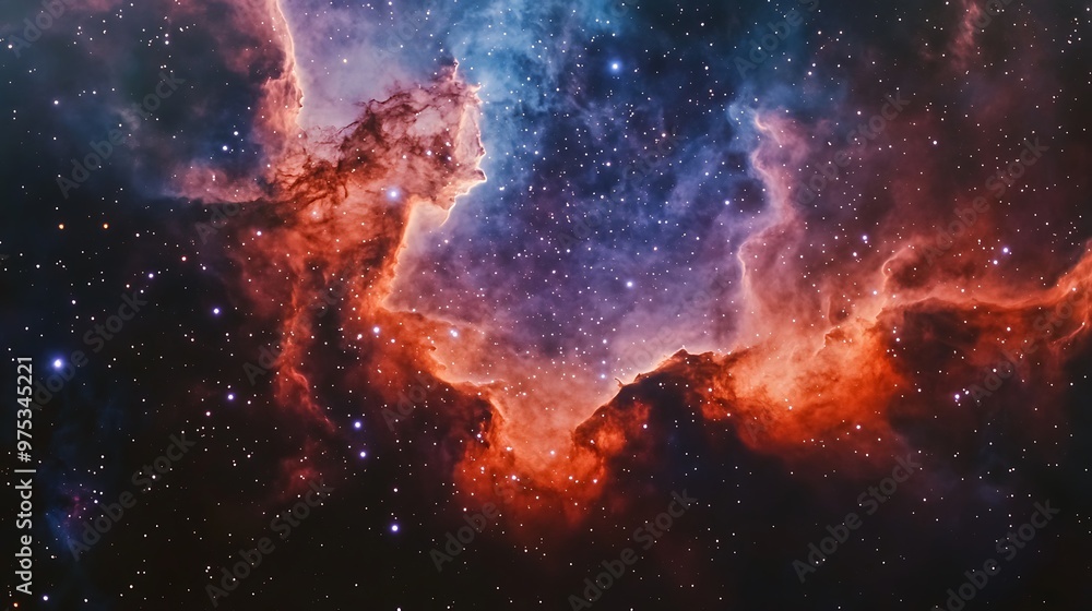 A vibrant nebula in the vast expanse of space, a swirling tapestry of red, blue, and purple hues, studded with countless twinkling stars. A vibrant nebula in the vast expanse of space, a swirling tapestry of red, blue, and purple hues, studded with countless twinkling stars.