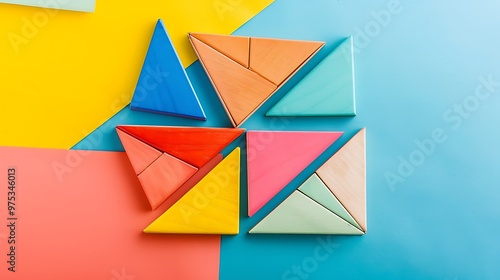 Tangram puzzle use for education and creative concept isolated on colorful background