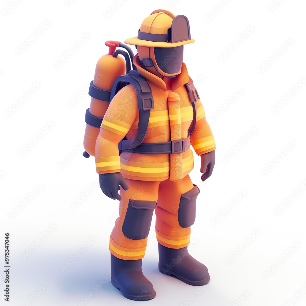 Firefighter, 3D Rendering, isometric isolated on a white background Firefighter, 3D Rendering, isometric isolated on a white background