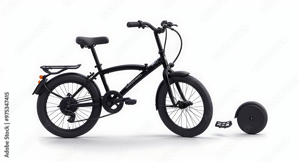 Fototapeta premium A minimalist black bicycle, isolated on a plain white background. Ideal for transportation, eco-friendly branding, or lifestyle product mockups