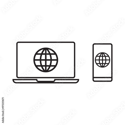 Laptop and smarphone icon. Computer, Globe, Internet, Network. Professional, pixel perfect vector icon.