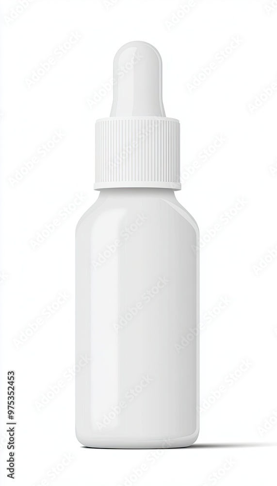 A white plastic bottle with no cap, shaped like an eye dropper for nose and drops A white plastic bottle with no cap, shaped like an eye dropper for nose and drops
