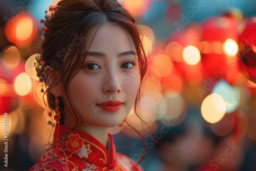 In the evening, Chinese New Year, young women on the streets