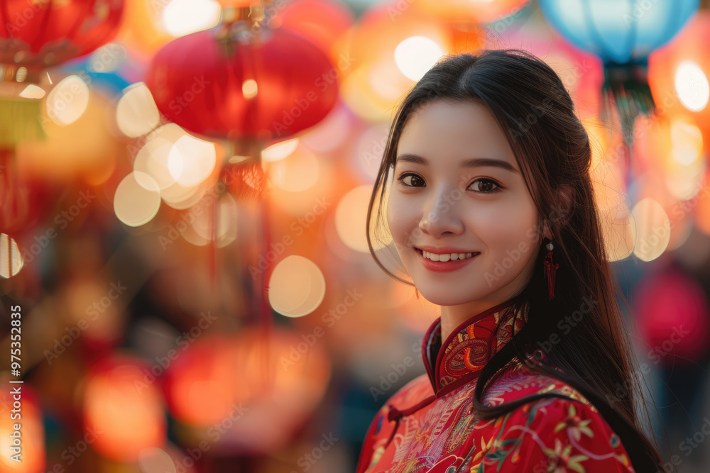 In the evening, Chinese New Year, young women on the streets In the evening, Chinese New Year, young women on the streets