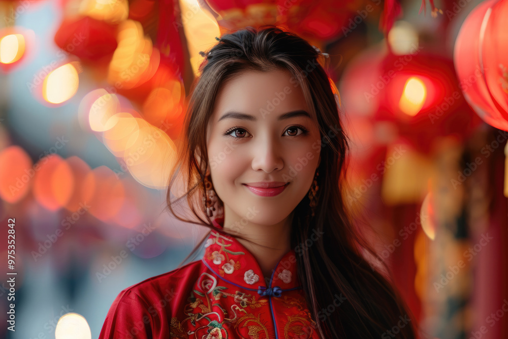 In the evening, Chinese New Year, young women on the streets In the evening, Chinese New Year, young women on the streets