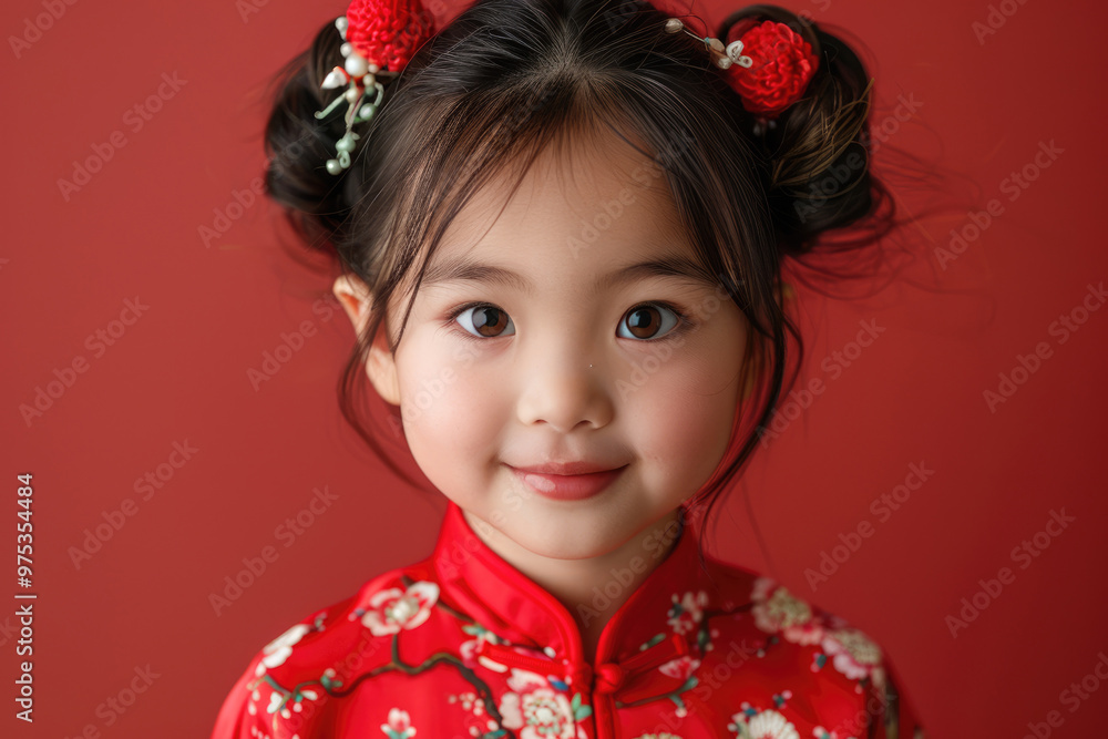 Close up photo of a little girl wearing traditional Chinese clothing Close up photo of a little girl wearing traditional Chinese clothing