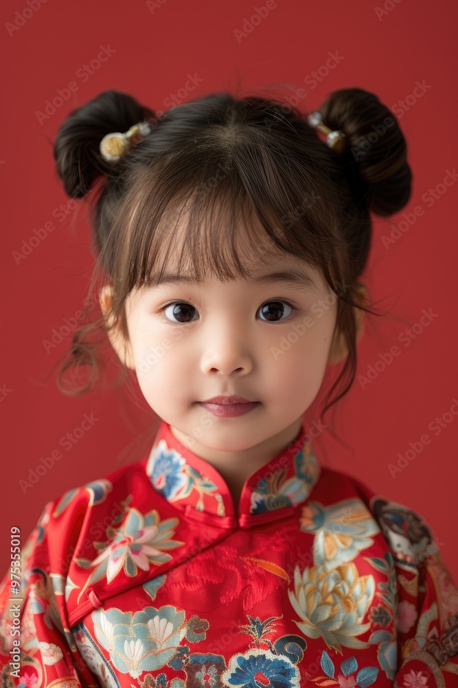 Close up photo of a little girl wearing traditional Chinese clothing Close up photo of a little girl wearing traditional Chinese clothing