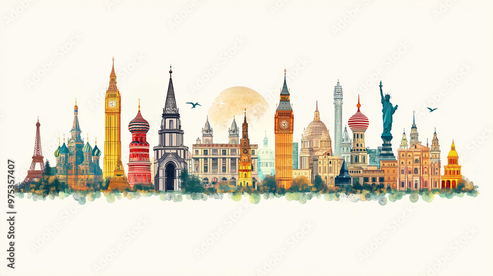 Cultural Symbols and Icons, from around the world, harmoniously combined, with copy space Cultural Symbols and Icons, from around the world, harmoniously combined, with copy space