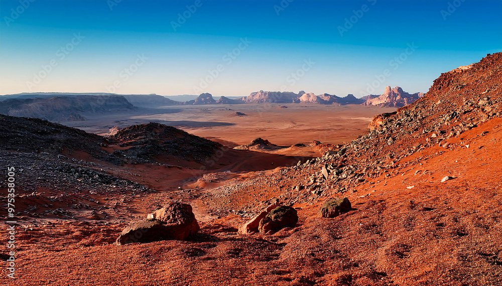 Fototapeta premium Martian landscape with rocky terrain
