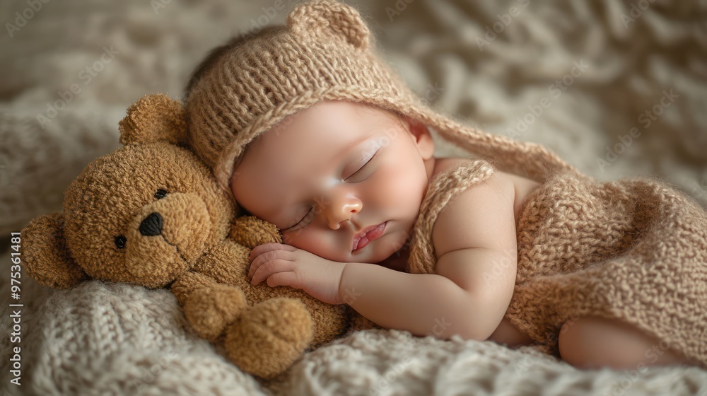 cute baby sleeping hugging a teddy bear cute baby sleeping hugging a teddy bear
