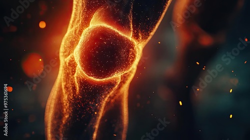 Detailed and vibrant visualization of a human knee joint emphasizing structure and movement. photo