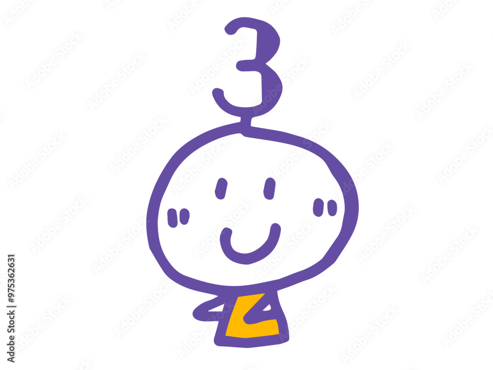 Obraz premium シンプルでかわいい手描きの顔のイラストと数字