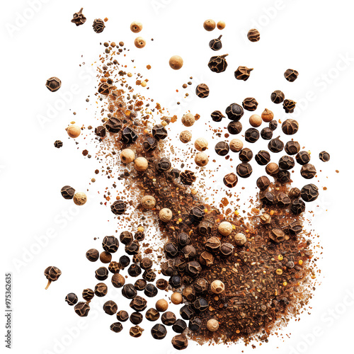 Black Pepper Flying Isolated on Transparent or White Background, PNG