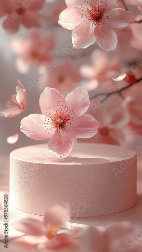 Wallpaper Mural Delicate pink flower petals surround a soft, circular background, creating a serene and tranquil atmosphere. Torontodigital.ca