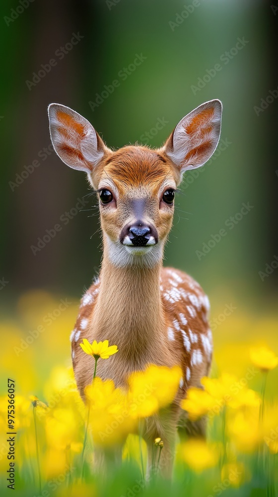 Adorable Baby Deer in a Field of Dandelions Adorable Baby Deer in a Field of Dandelions