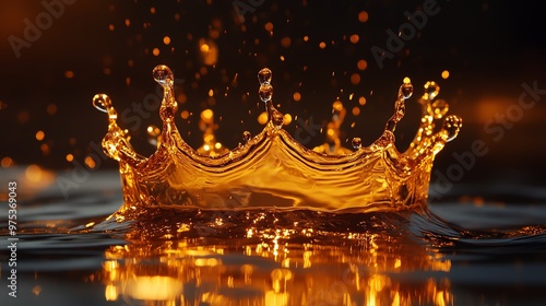 A stunning image of a golden crown splashing in water, capturing the moment of elegance and beauty with vivid details.