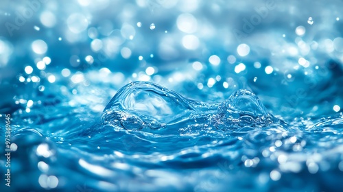 Close-up of shimmering water droplets creating ripples, showcasing the beauty and tranquility of flowing water.