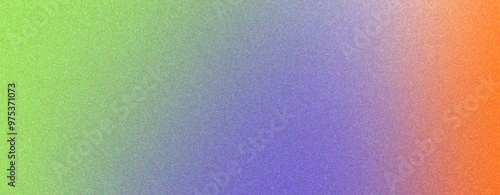 Abtract gradient purple, green, and orange background qith grainy texture, noise effect, copy space.
