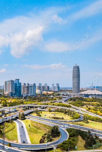 Aerial photography of CBD and overpass in Zhengdong New District, Zhengzhou, Henan Province, China photo