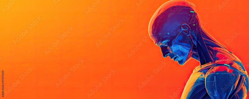 A striking artistic representation of a human figure with vibrant colors against a bold background, showcasing creativity and emotion. A striking artistic representation of a human figure with vibrant colors against a bold background, showcasing creativity and emotion.