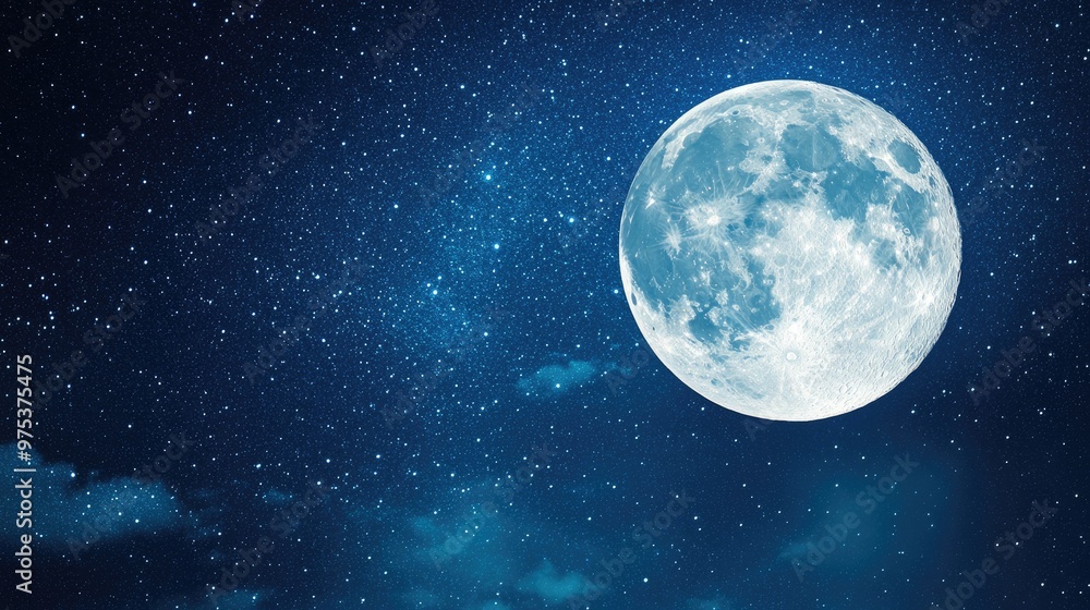 Fototapeta premium A large blue moon is shining brightly in the night sky