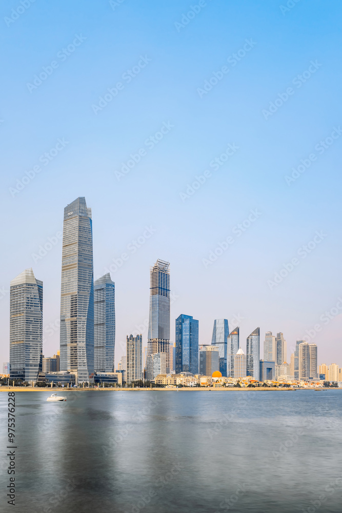 Fototapeta premium Slow Gate Scenery of Fushan Bay Architectural Complex in Qingdao, Shandong, China