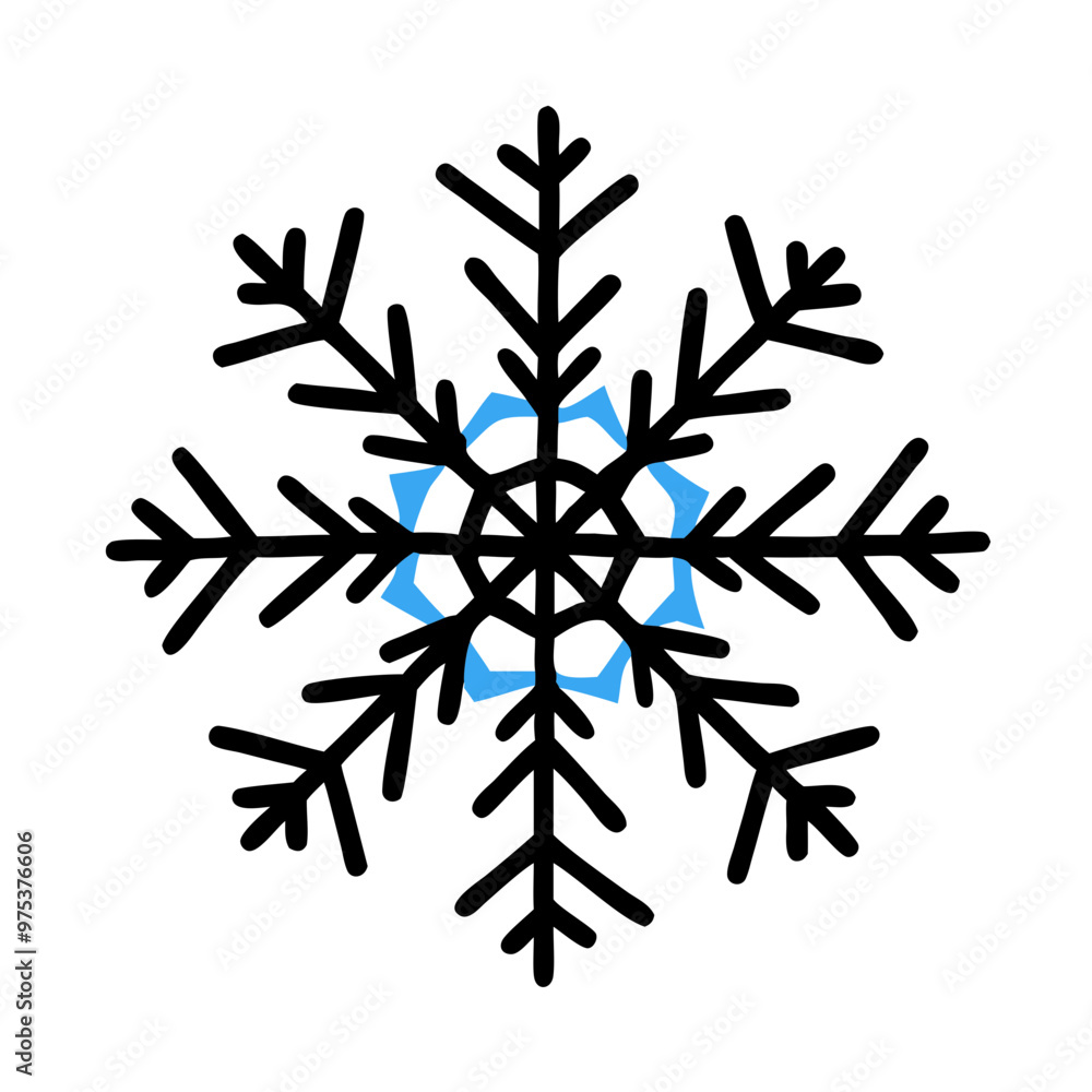 Geometric snowflake icon with blue center, minimalist winter design Geometric snowflake icon with blue center, minimalist winter design