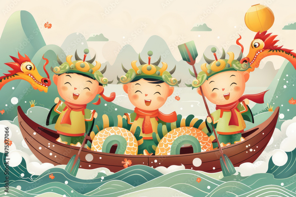 Obraz premium Illustration of Loong Boat Competition, a traditional Chinese festival